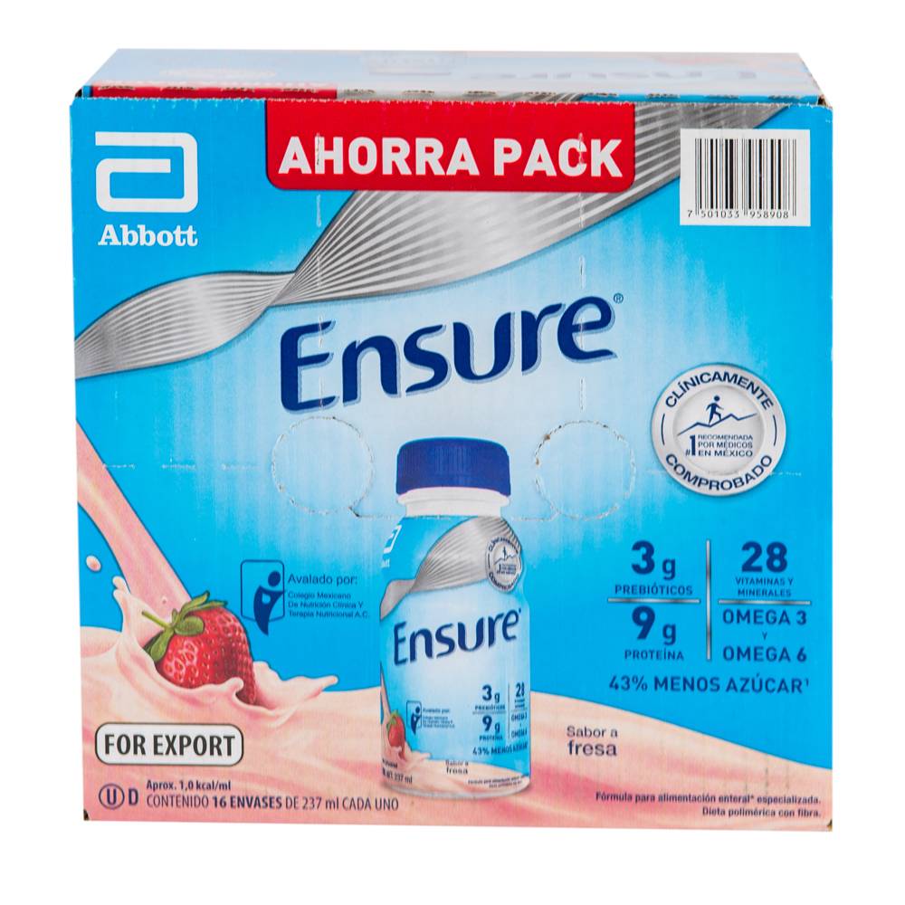 Ensure alimento para adultos sabor fresa (pack 16 x 237 ml)