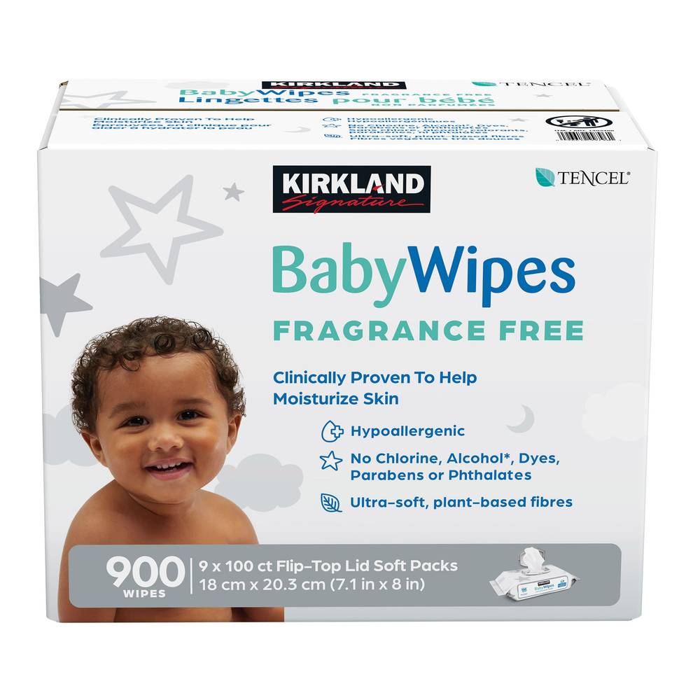 Kirkland Signature Lingettes Pour Bébés Non Parfumées (9 x 100 units) - Baby Wipes Fragrance Free  (9 x 100 units)