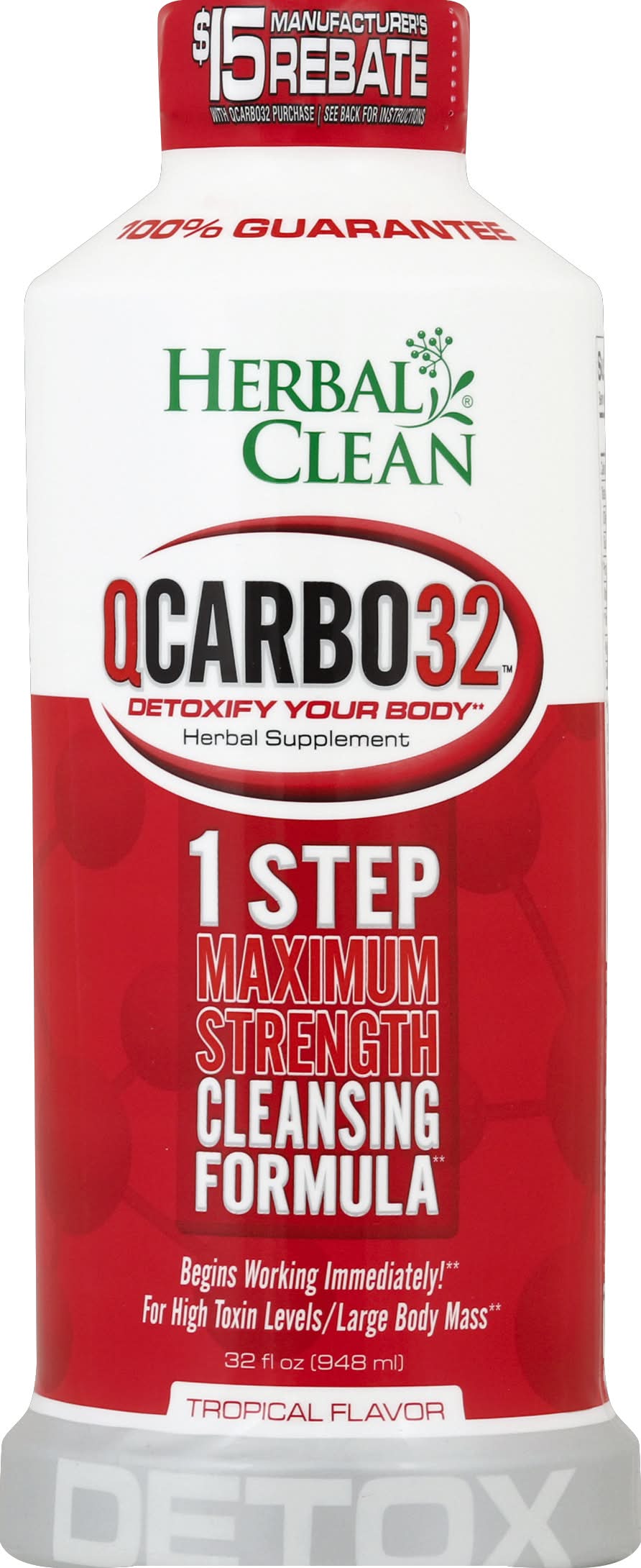 Herbal Clean Qcarbo32 Cleansing Formula Detox Drink, Tropical (32 fl oz)