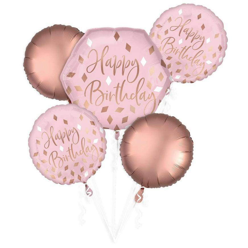 Uninflated Blush Birthday Foil Balloon Bouquet, 5pc