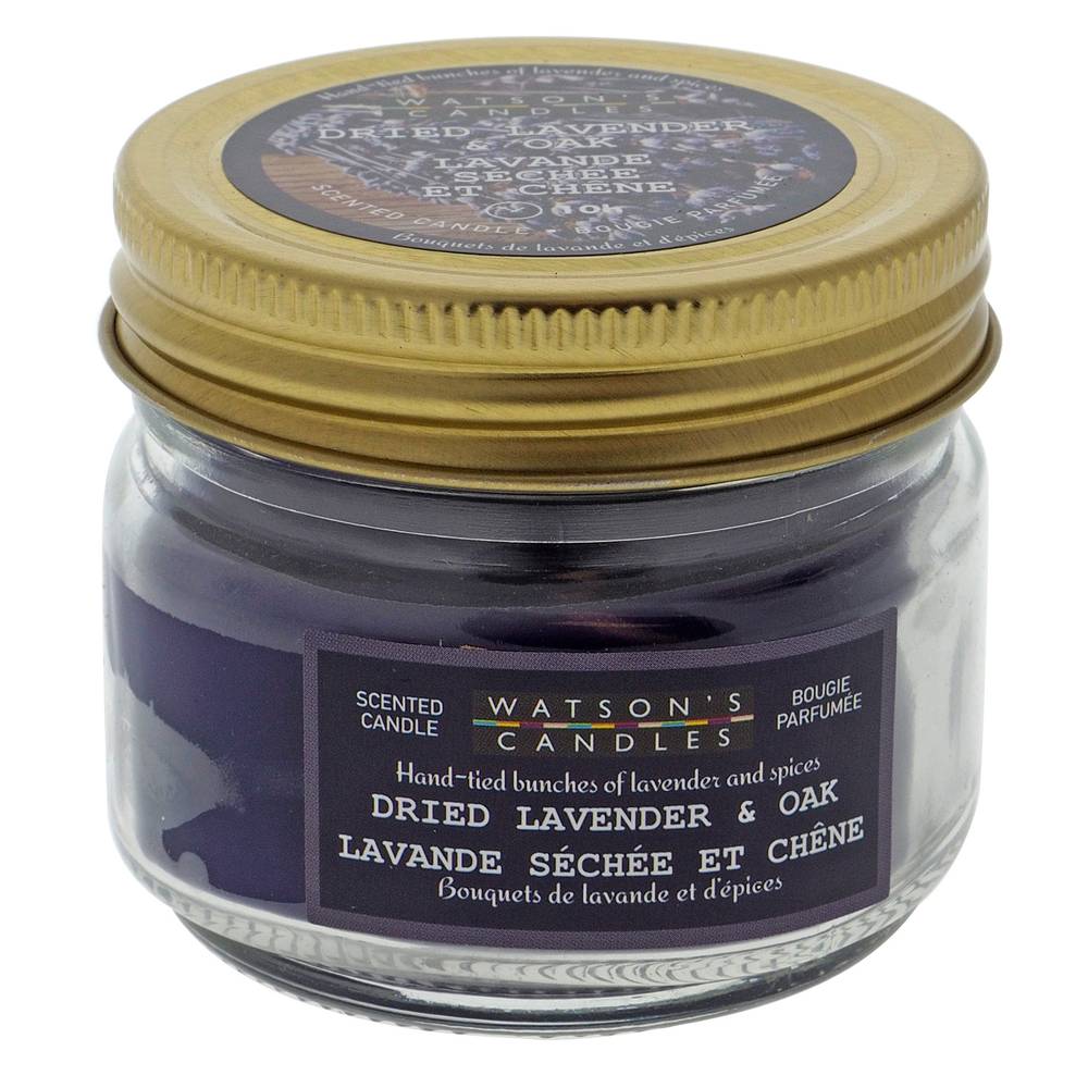 Watson's Scented Candle in Mason Jar (dried lavender-oak)