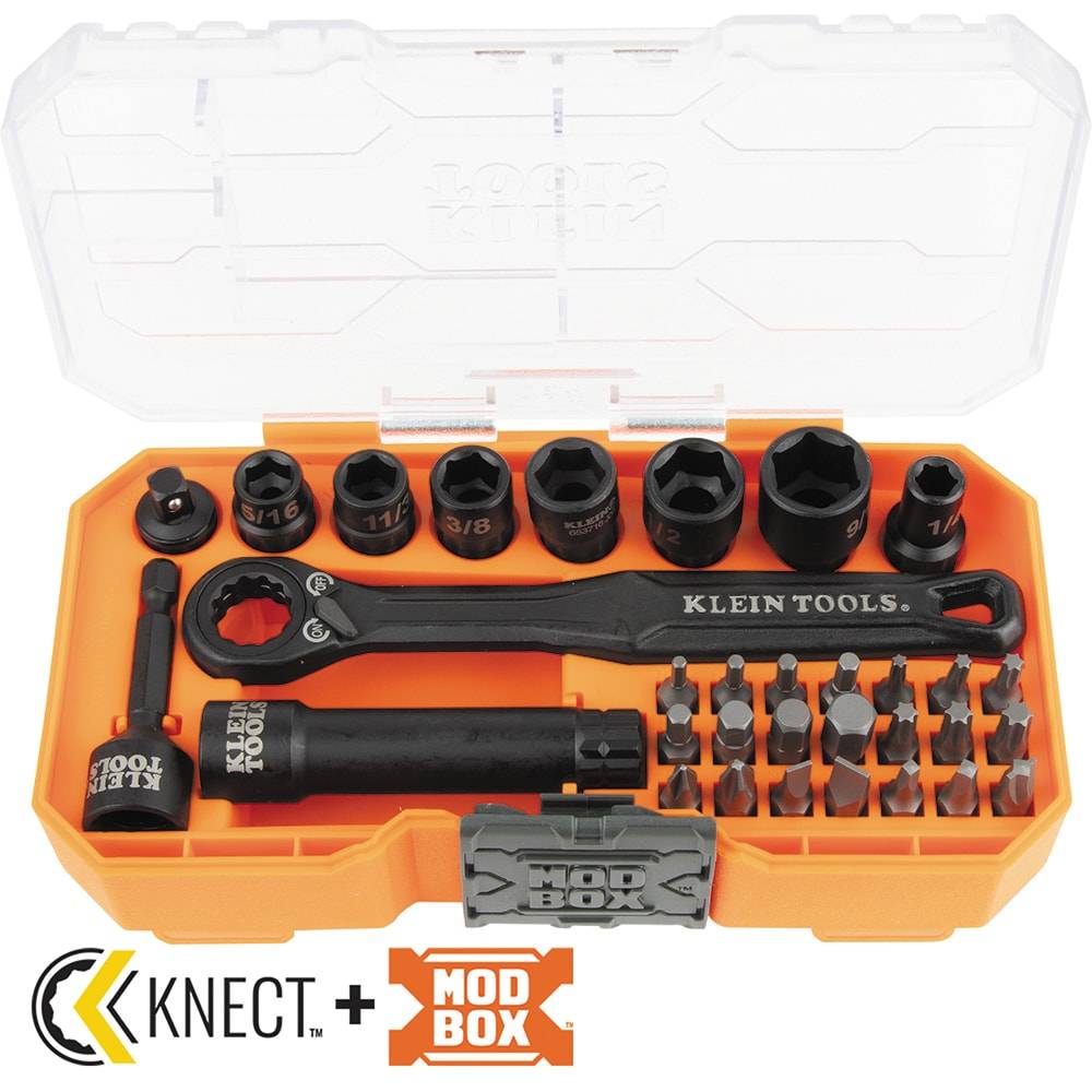 Klein Tools KNECT Impact Rated Pass Through 1/4-in Drive Standard (SAE) Deep Socket Set (32-Pieces) | 65300