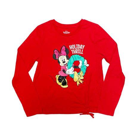 Disney Girls Holiday Minnie Long Sleeve Fashion Top (Size: L)