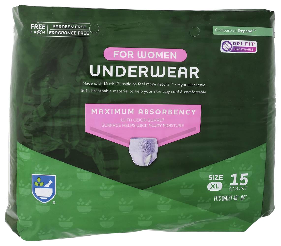 Rite Aid Dri-Fit Women's Underwear Maximum Absorbency With Odor Guard (xl)
