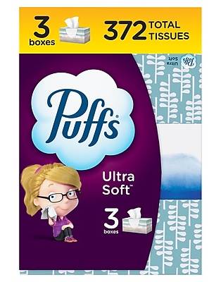 Puffs Ultra Soft Facial Tissues, 124 Tissues/Box, 3 Boxes/Pack (35520)