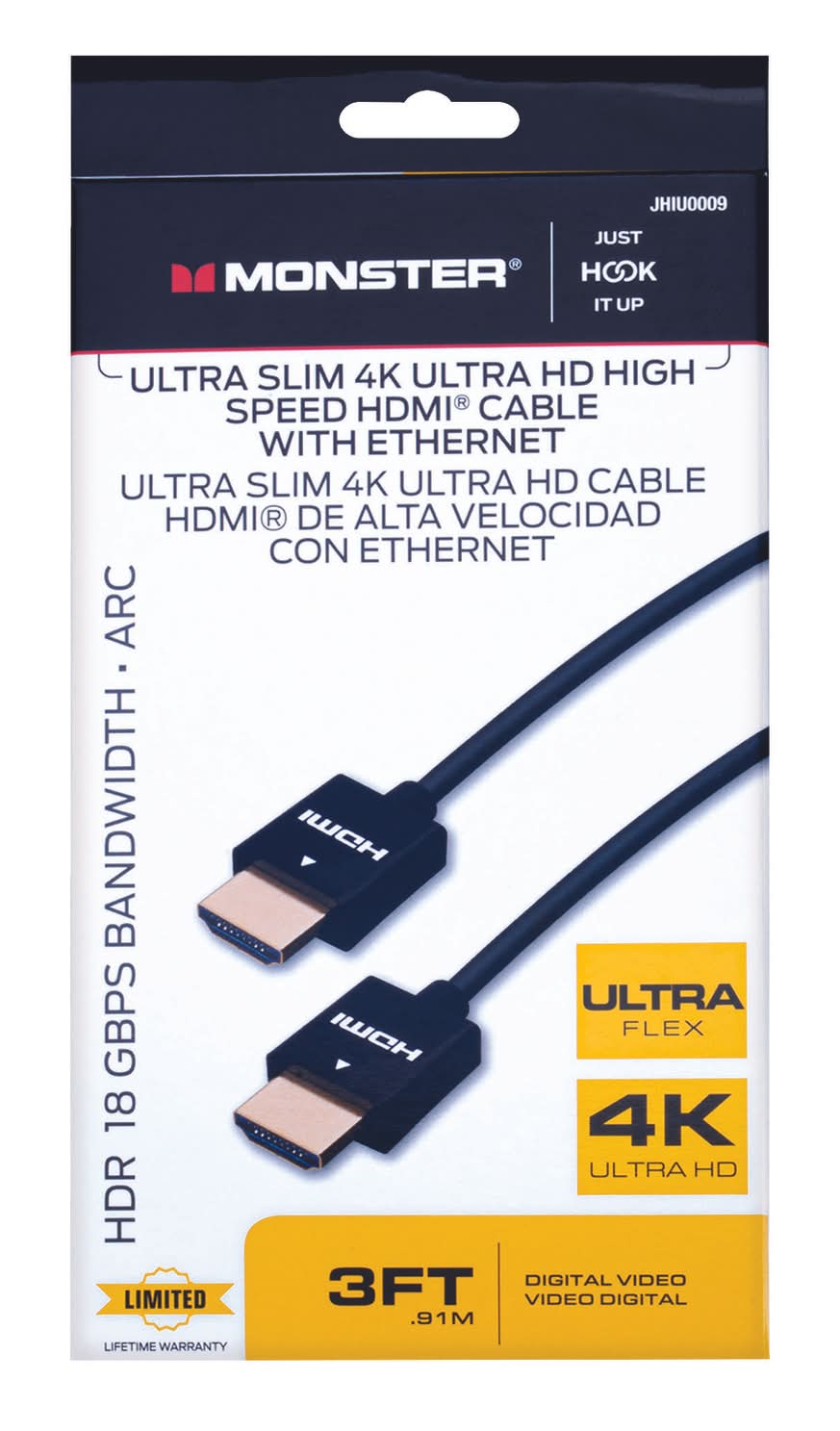 Monster Just Hook It Up 3 Ft. L High Speed Cable With Ethernet Hdmi