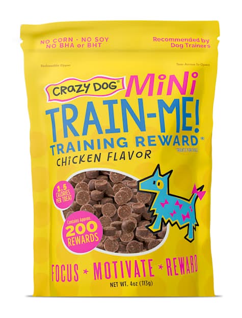 Crazy Dog Train-Me! Mini Training Reward Chicken Dog Treats, 4-oz bag, 200 count.