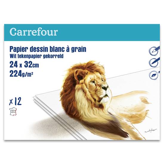 Carrefour - Pochette de feuilles dessin papier blanc 24x32cm (12 pièces)