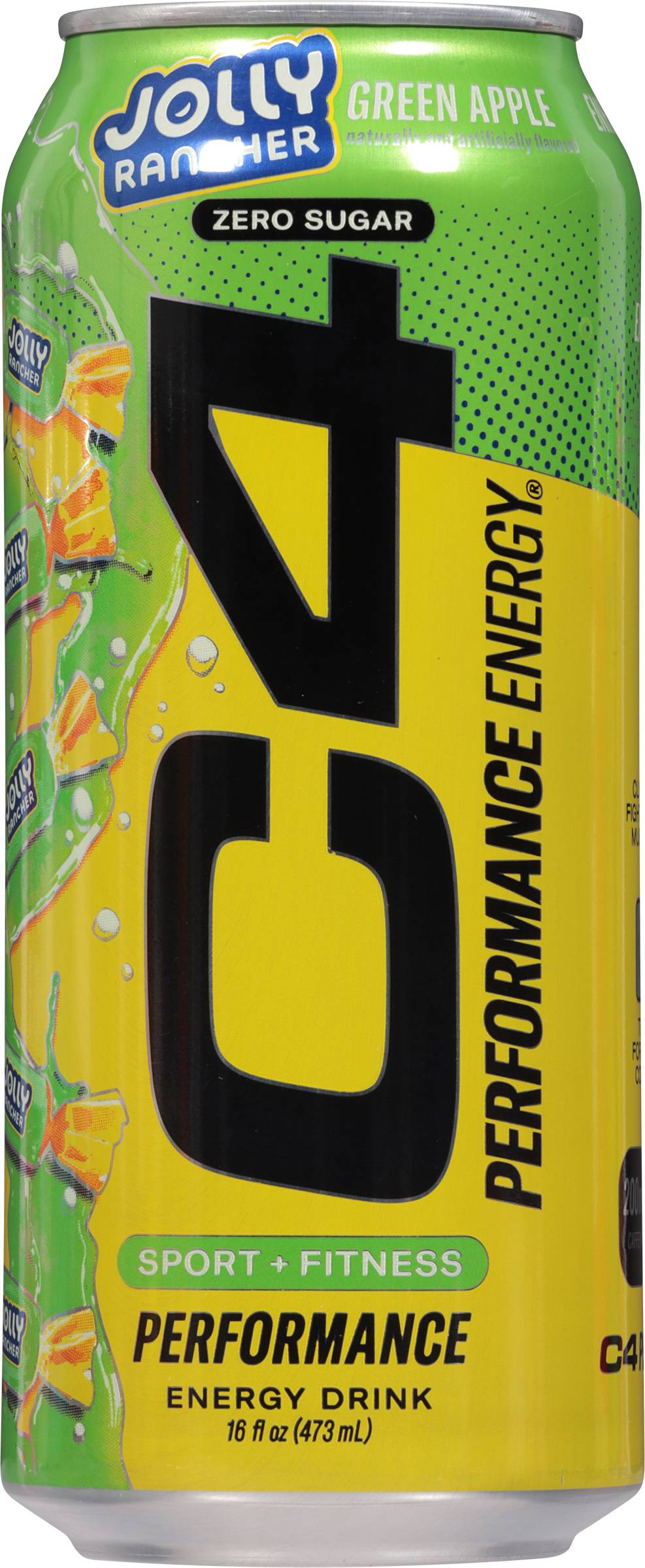 C4 Jolly Rancher Zero Sugar Performance Energy Drink, Green Apple (16 fl oz)