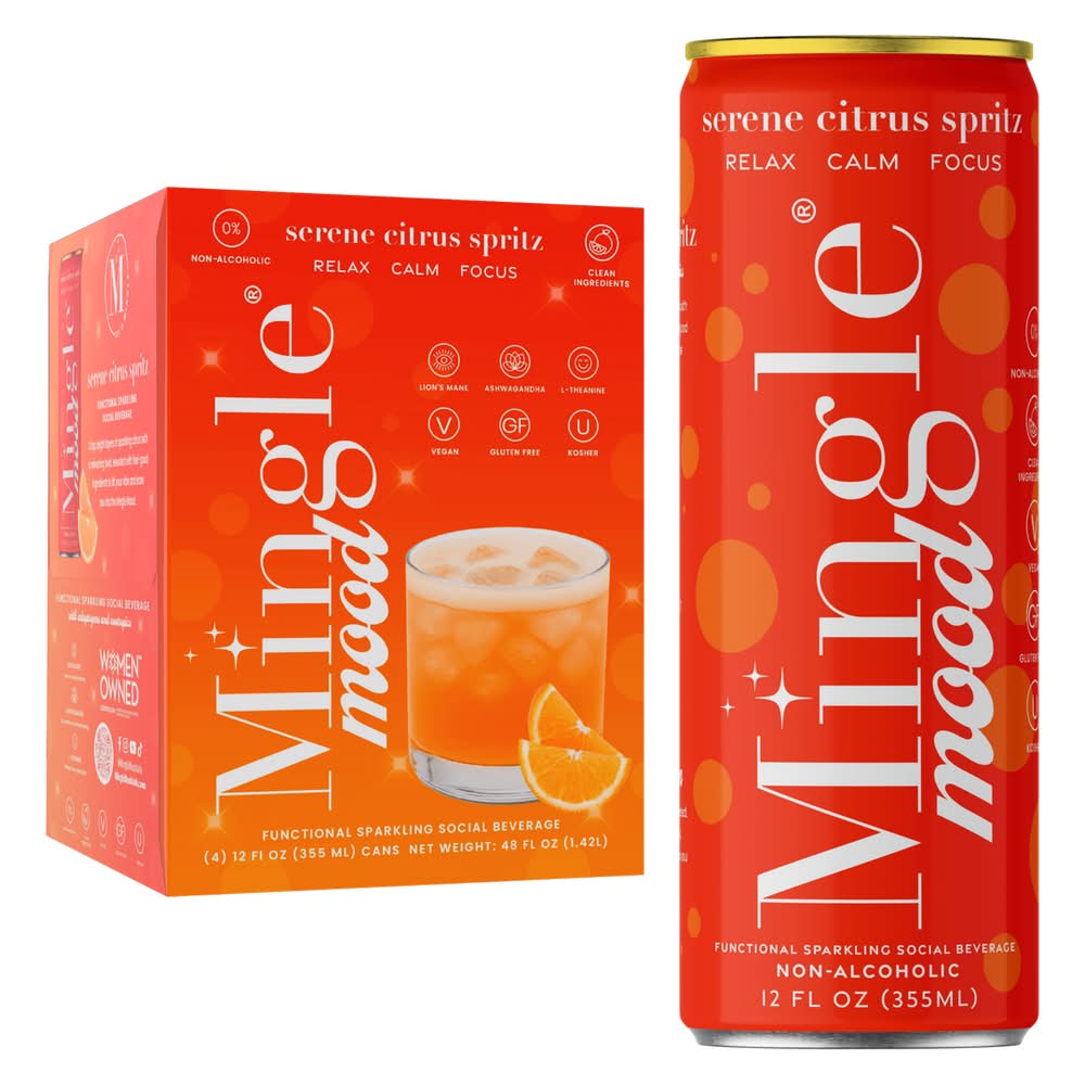 Mingle Mocktails Functional Sparkling Social Beverage, Serene Citrus Spritz (4 x 12 fl oz)