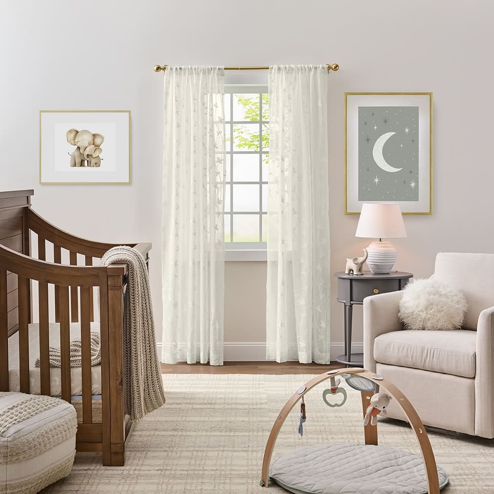 allen + roth 84-in Ivory Sheer Rod pocket Single curtain panel