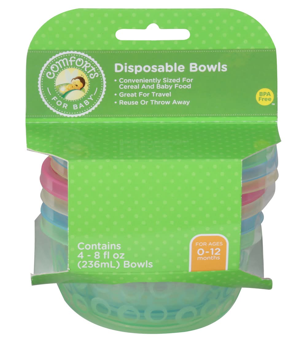 Comforts for Baby 0-12 Months Disposable Bowls, Assorted (4 ct)