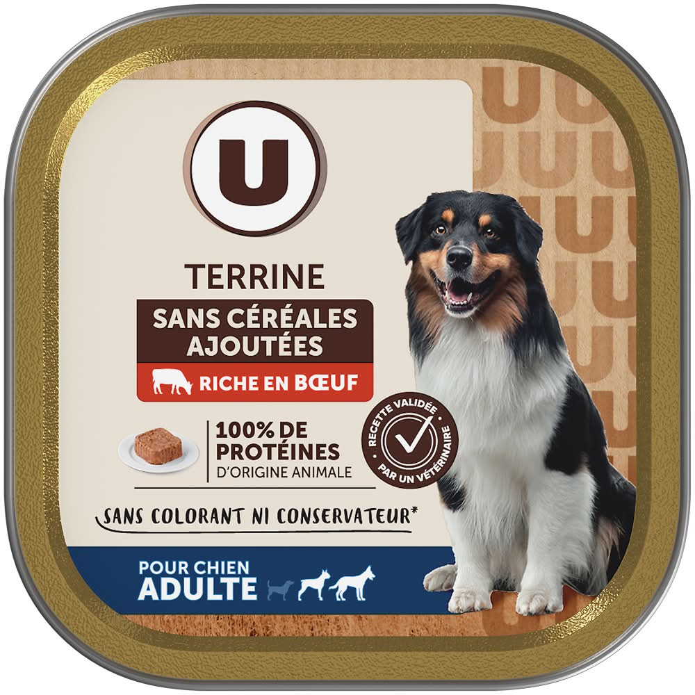 Les Produits U - Terrine riche en boeuf pour chien adulte (150g)