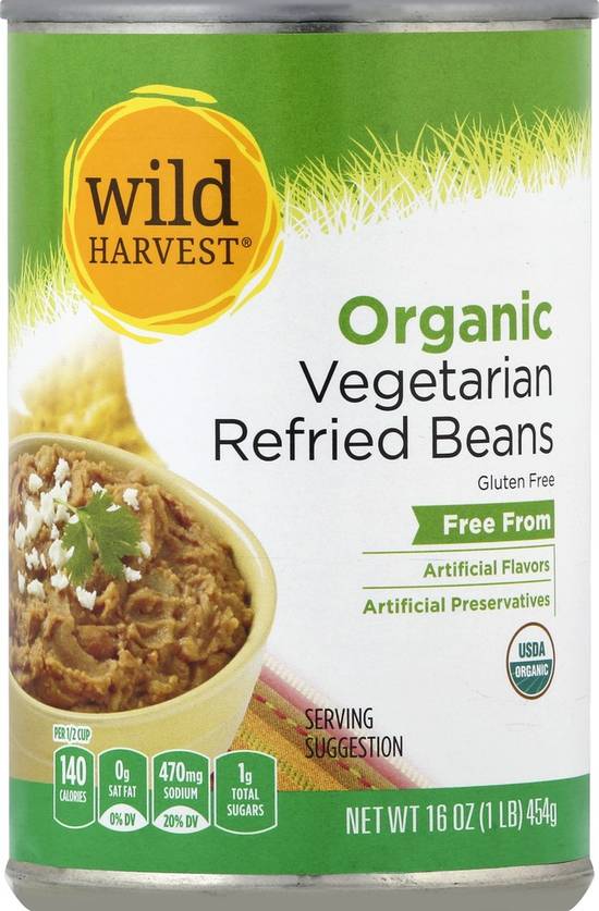 Organic Vegetarian Refried Beans Wild Harvest 16 oz