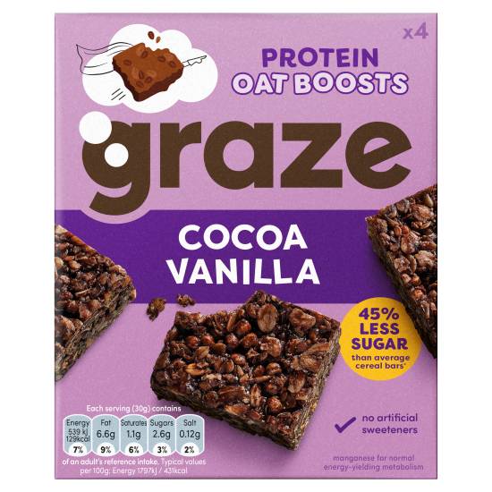 Graze Protein Oat Boosts Cereal Bars Cocoa Vanilla 4 X 30g