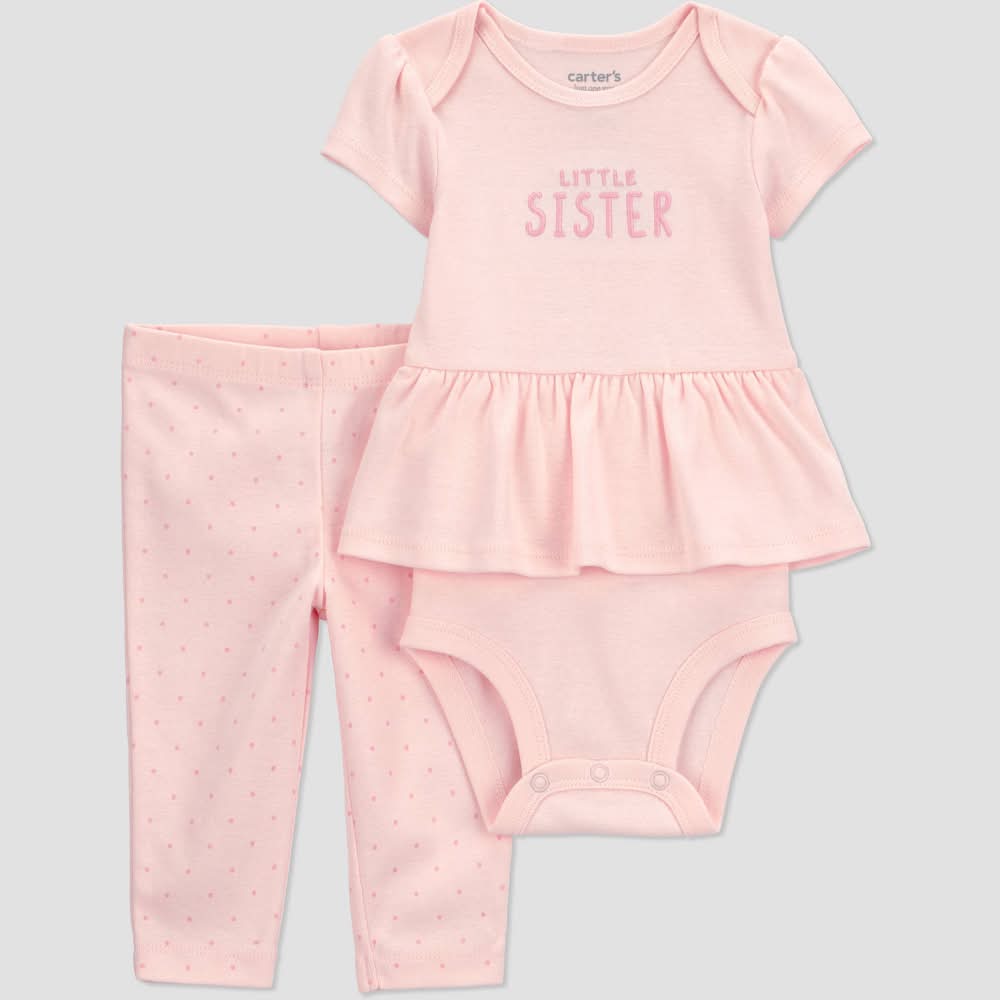Carter's Baby Girls' Little Sister Top & Pants Set, 3M, Pink (2 ct)
