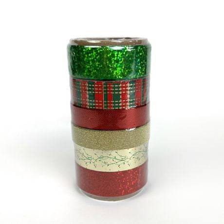 Holiday Time  75' 6 Piece Gift Package Ribbon - Red Gold Green