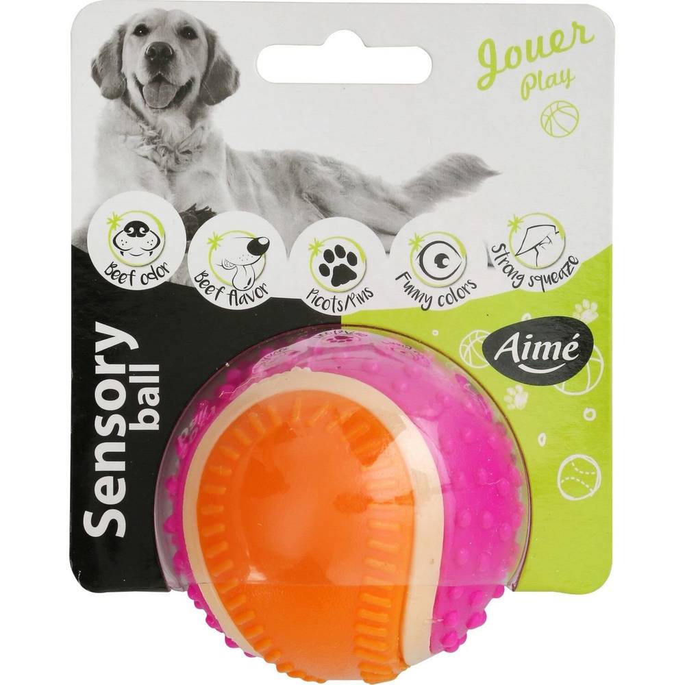 Aimé - Balle sensorielle pour chien 5 sens (6 cm/orange - rose/bœuf)