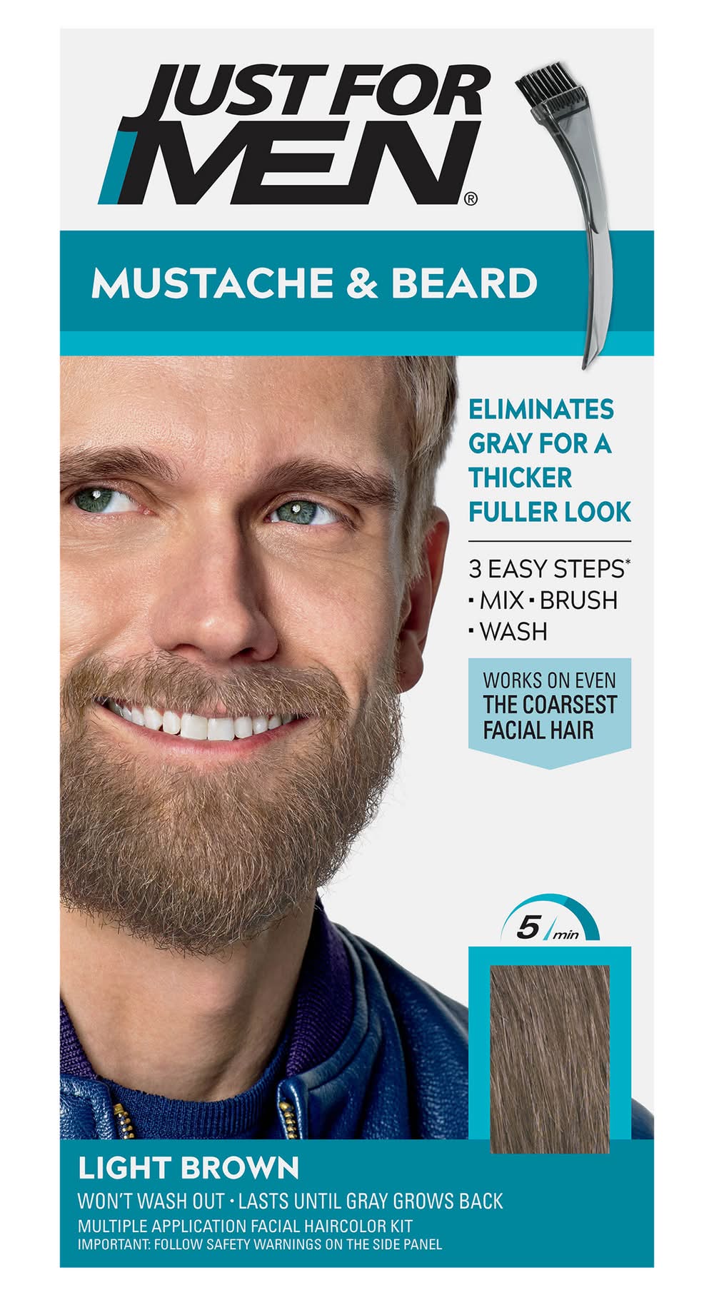 Just For Men Mustache & Beard Facial Hair Color Kit, Light Brown