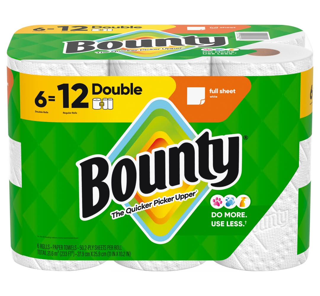 Bounty Double Paper Towel Rolls, 27.9x25.9 cm, White (6 ct)