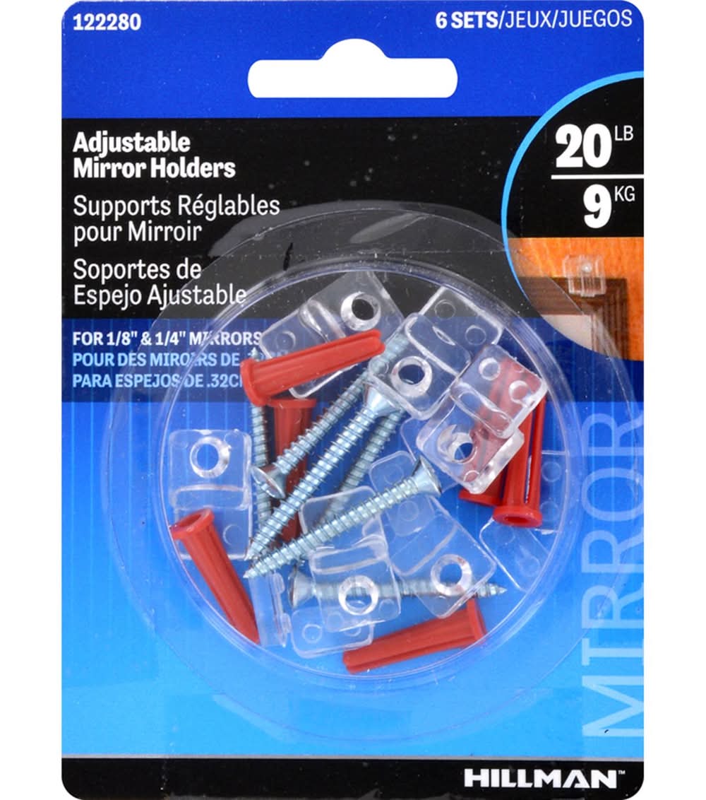 Hillman Clear Medium Mirror Holder Kit 20 Lb 6 Pk