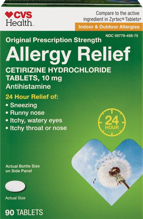 CVS Health 24HR Allergy Relief Cetirizine HCl Tablets, 90 CT
