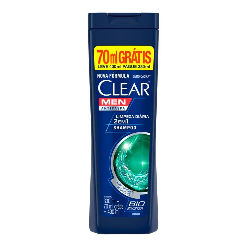 Clear · Shampoo anticaspa men 2 em 1 limpeza diária (400 ml)