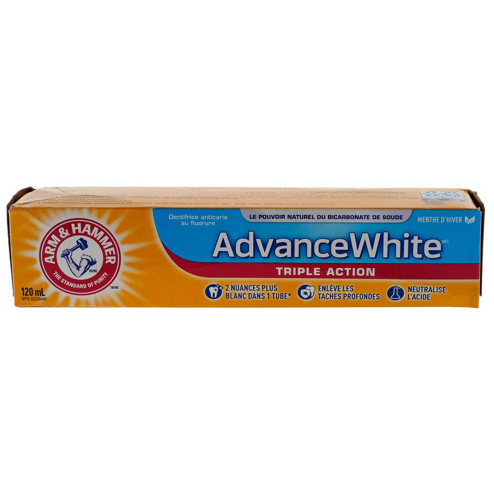 Arm & hammer dentifrice extra blanchissant advance white à triple action (120 ml) - extra whitening advanced white 3 in 1 toothpaste (120 ml)