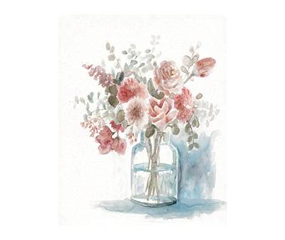 Big Lots Pink Floral Bouquet in Glass Bud Vase Art Canvas, (16" x 20")