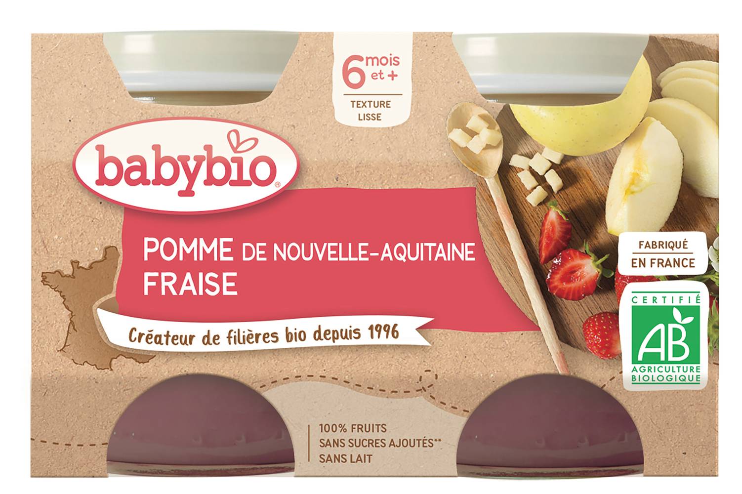 Babybio - Pomme de nouvelle aquitaine fraise dès 6 mois et plus (2 pièces)