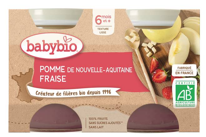 Babybio - Pomme de nouvelle aquitaine fraise dès 6 mois et plus (2 pièces)