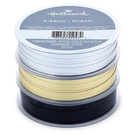 Hallmark Curly Ribbon 3-pack, Silver/Gold/Black Metallic (3 ct)