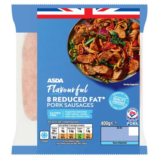 ASDA 8 Flavourful Reduced Fat Pork Sausages 400g