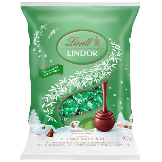 Lindt mini-boules de chocolat au lait à la menthe lindor de lindt – 100 g  (100 units) - lindor milk mint chocolate (100 g), Delivery Near You