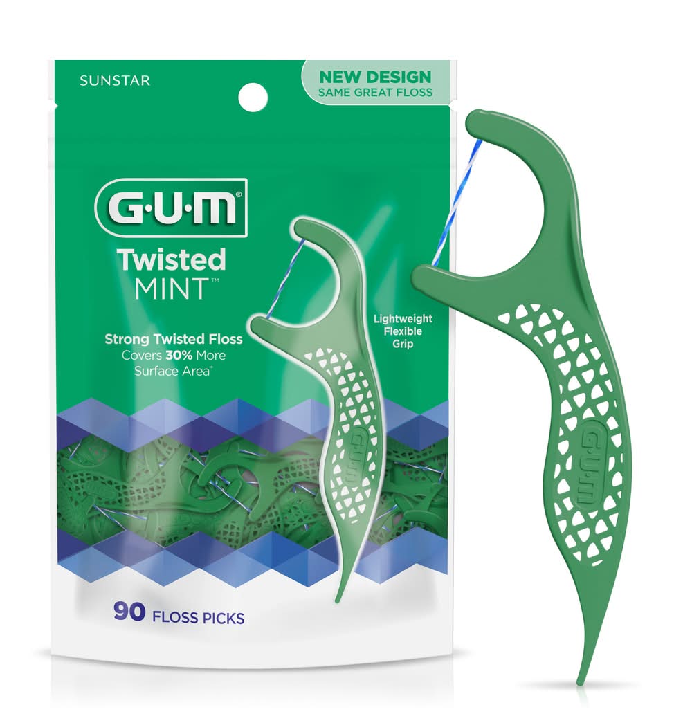 GUM Twisted Mint Floss Picks, Intense Mint (90 ct)