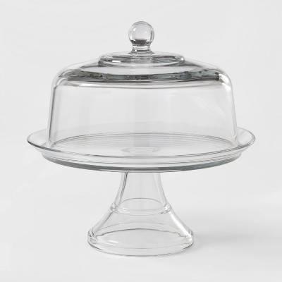 Classic Glass Cake Stand with Dome - Threshold™: Traditional Round Cupcake Display, Clear Glass, Hand Wash, 13.6" Height