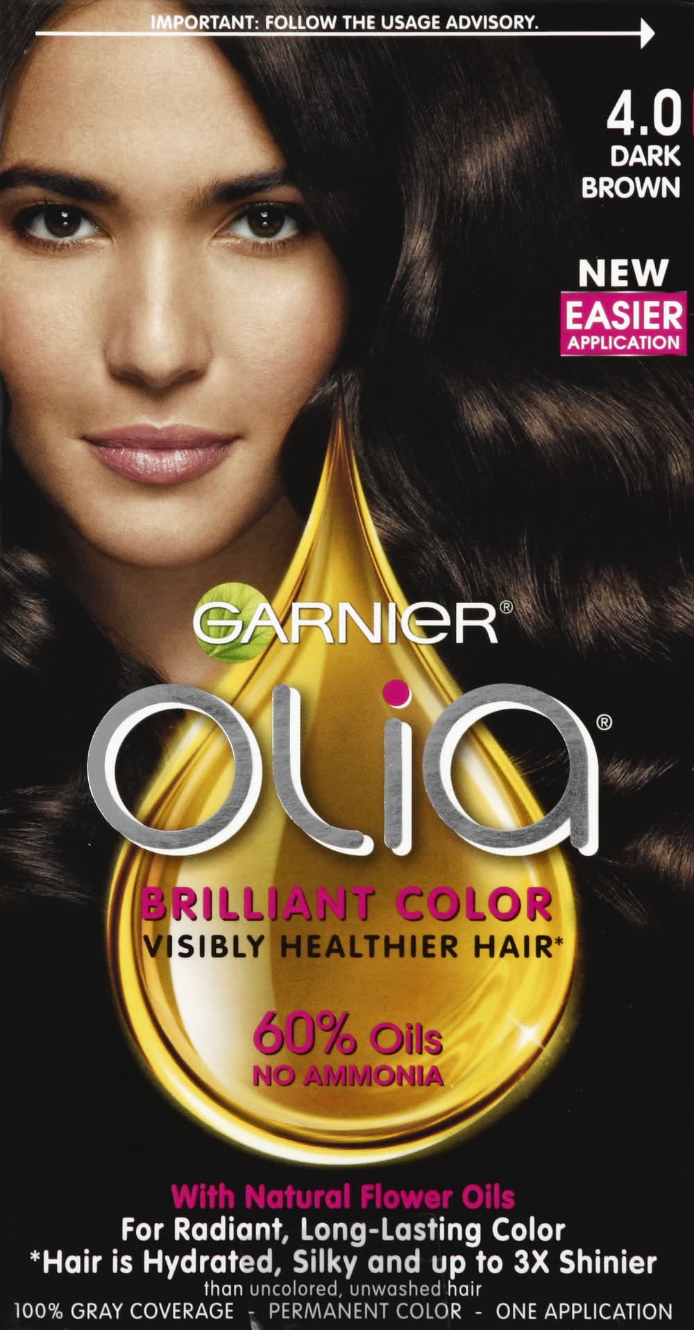 Garnier Olia Brilliant Permanent Hair Color, Dark Brown 4.0 (8 oz)
