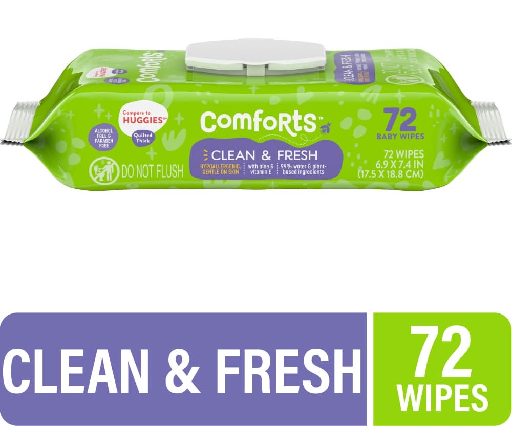 Comforts Baby Wipes, Clean & Fresh, 6.9x7.4 in (72 ct)