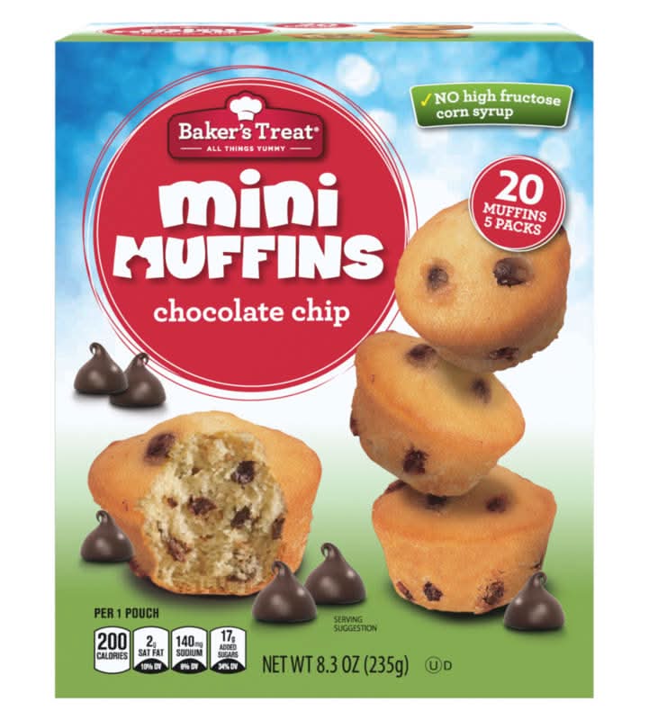 Baker's Treat Mini Muffins, Chocolate Chip (8.3 oz, 20 ct)