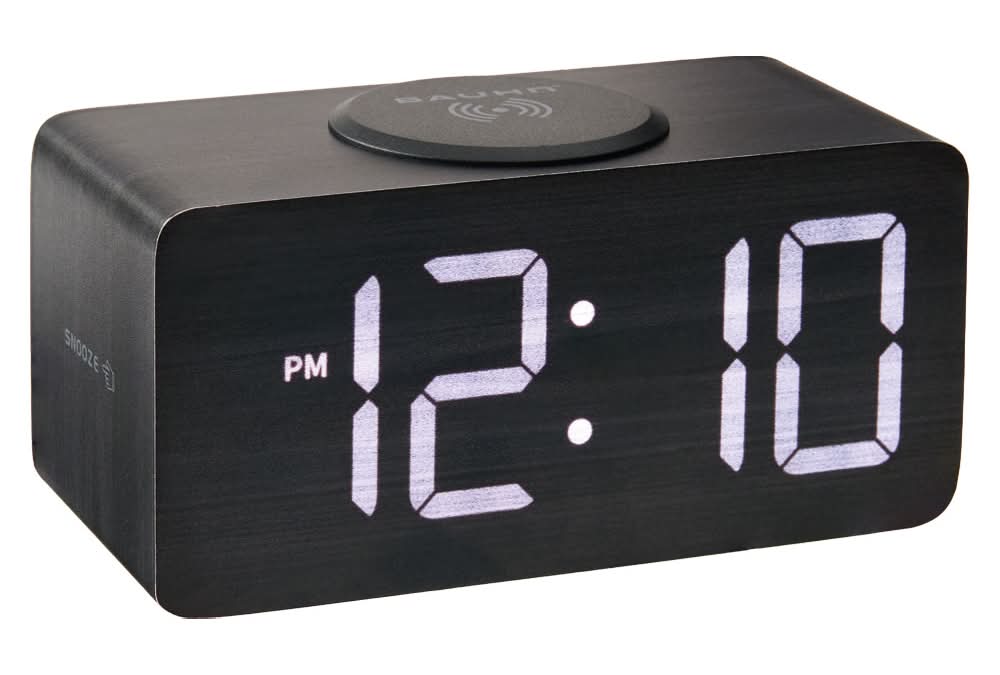 Bauhn Gray Wood Grain Wireless Charging Clock