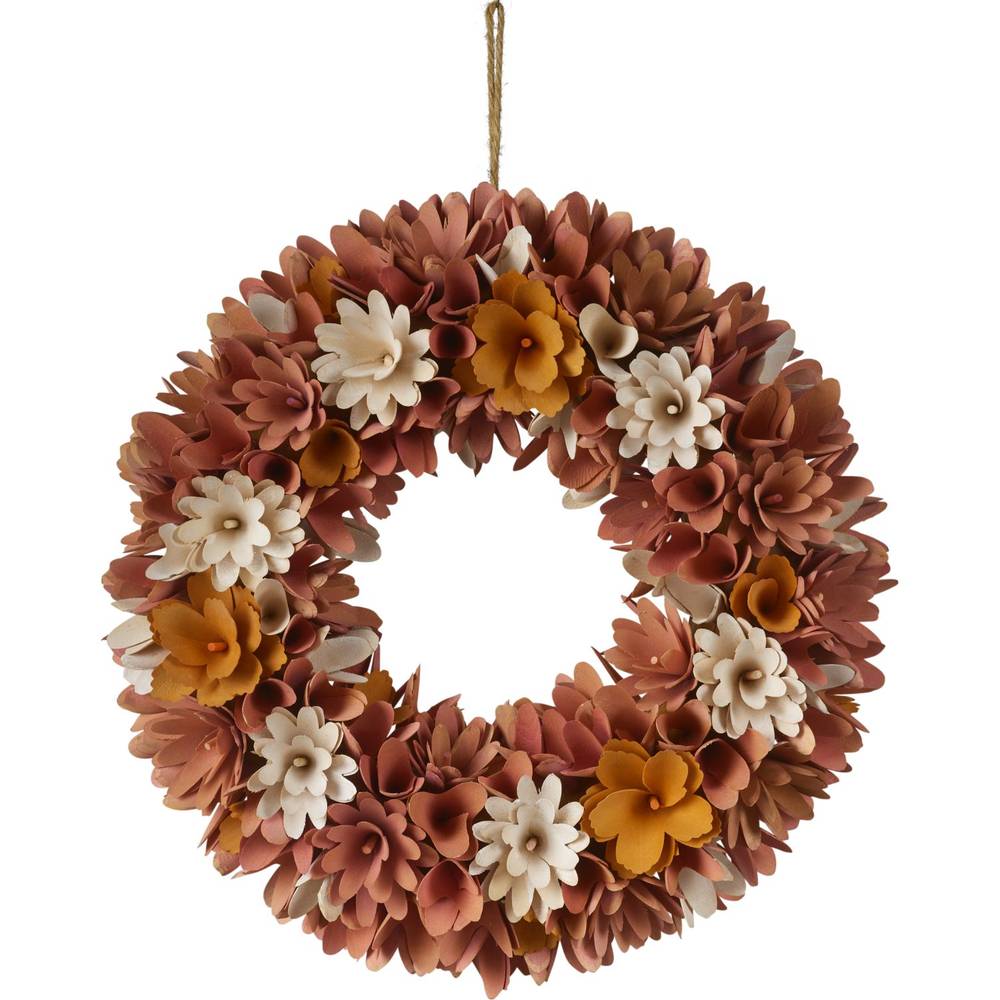 Spring Floral Woodchip Wreath, 16 in