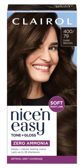 Clairol Dark Brown 400/79, Nice'n Easy Tone + Gloss Semi Permanent Hair Dye