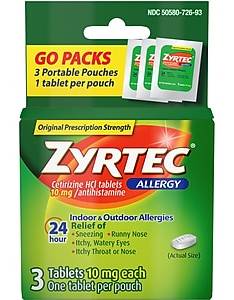 ZYRTEC Allergy Relief Tablet, 24 Hour, 3/Pack (300450204523)
