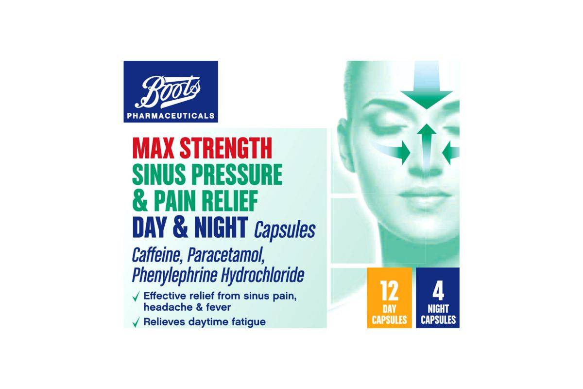 Boots Pharmaceuticals Max Strength Sinus Pressure & Pain Relief Day & Night - 16 Capsules