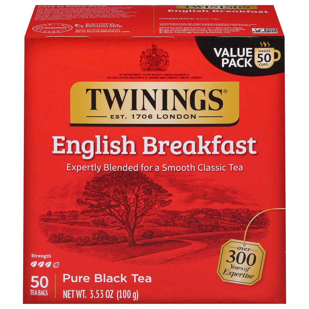 Twinings English Breakfast 100% Pure Classic Black Tea Bags (3.53 oz, 50 ct)