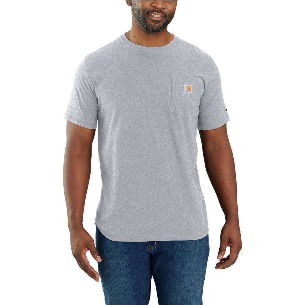 Carhartt Men'S Medium Heather Grey Cotton/Polyester Force Relaxed Fit Midweight Short-Sleeve Pocket T-Shirt