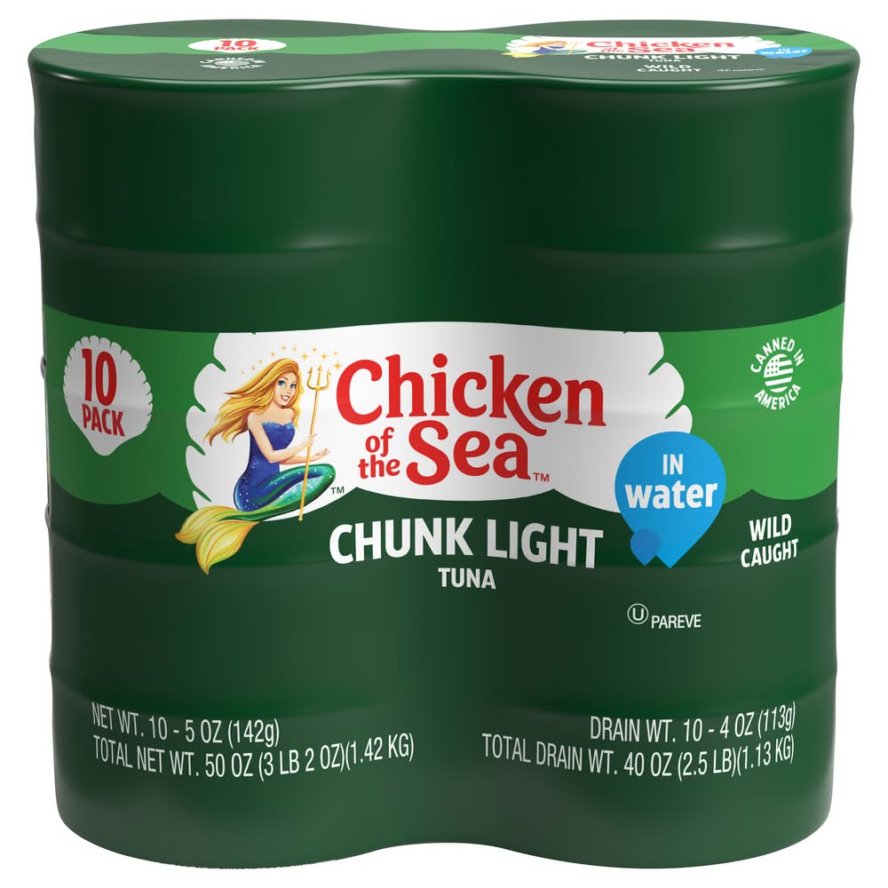Chicken of the Sea Wild Caught Chunk Light Tuna in Water (10 x 5 oz)