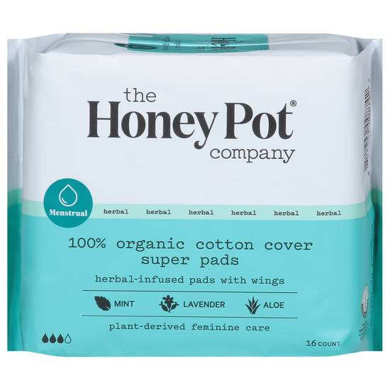 Honey Pot Organic Super Herbal Infused With Wings Pads (16 ct)