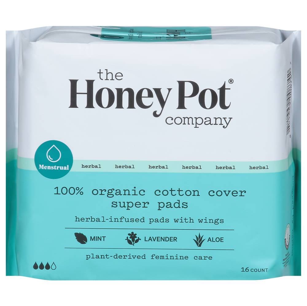 The Honey Pot Organic Super Herbal Infused With Wings Pads (16 ct)