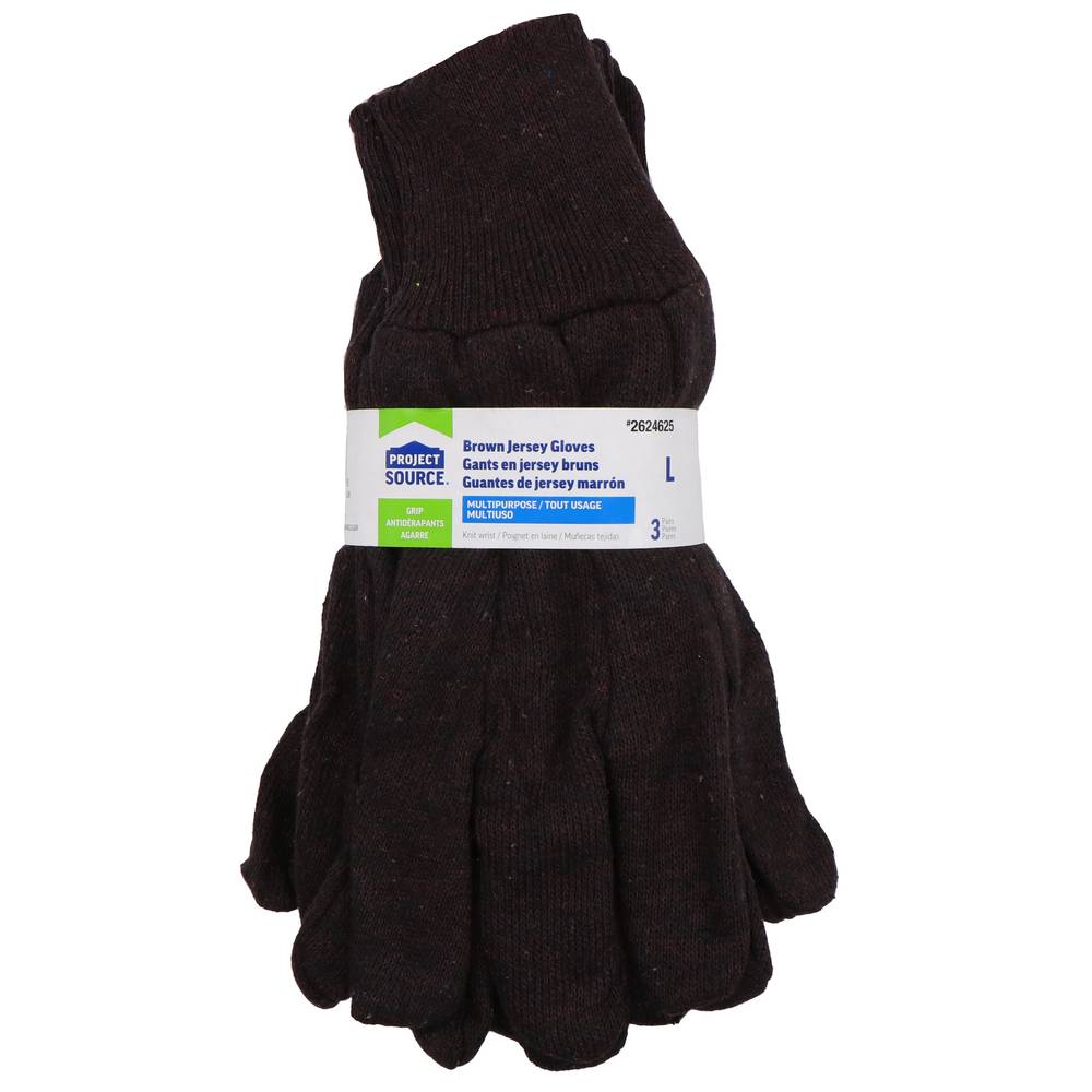 Project Source Large Brown Poly/Cotton Gloves, (3-Pairs) | LW66000-L3B